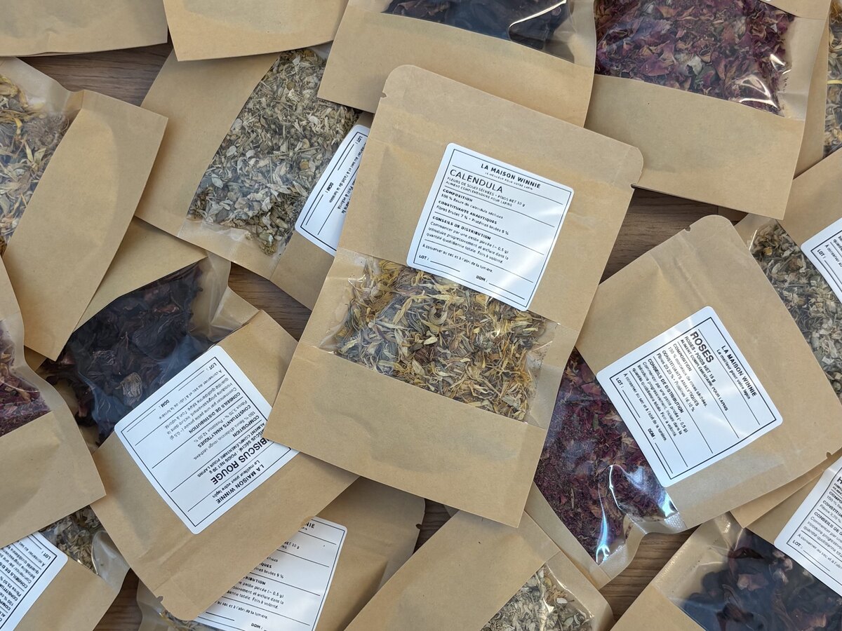 Sachets La Maison Winnie pesés et étiquetés